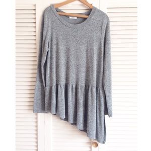 gray marled asymmetrical peplum top